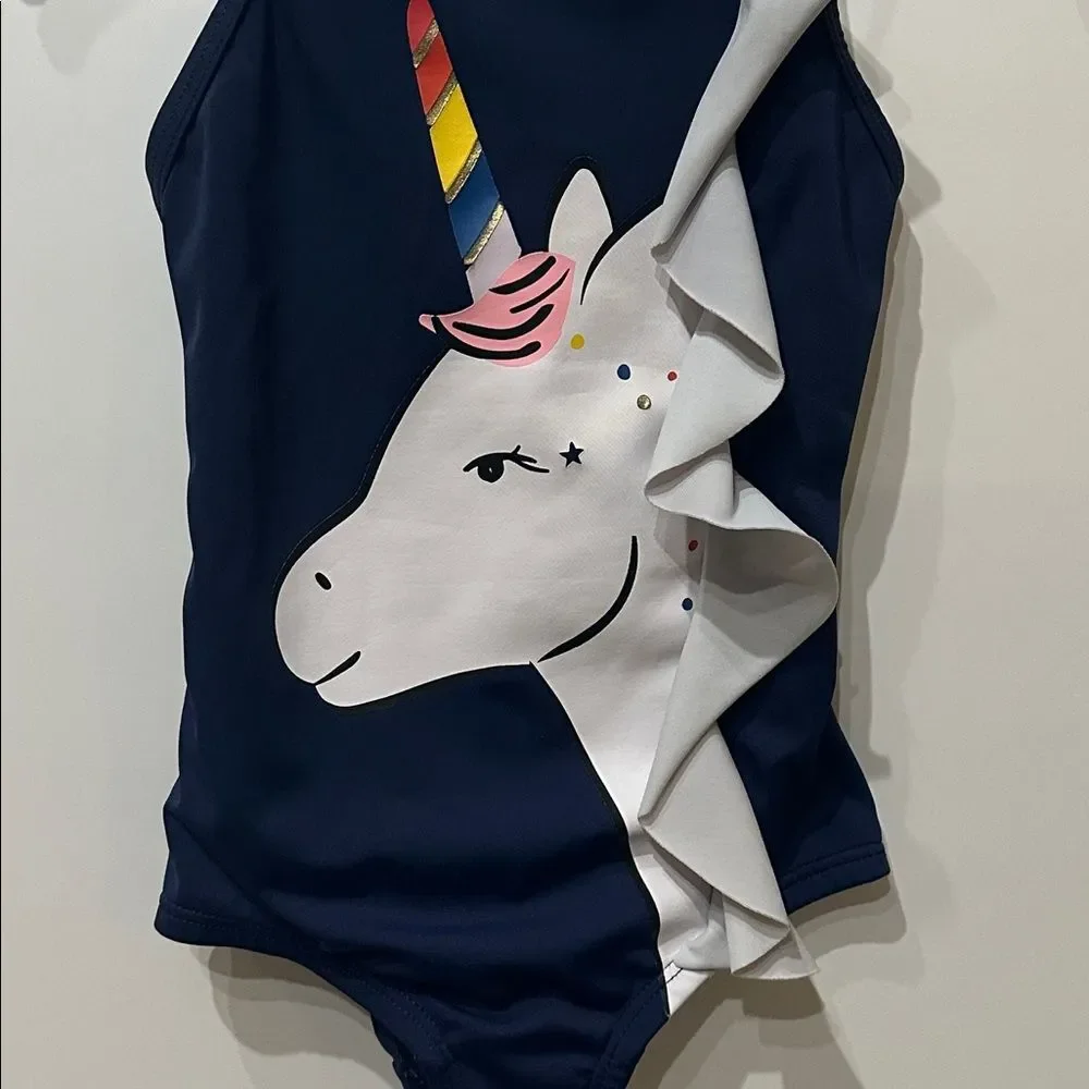 Hanna Andersson Unicorn Ruffle One Piece Sunblock Size 80 18-24 M Navy